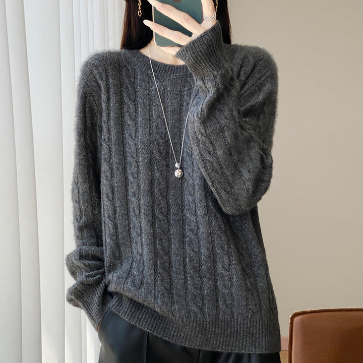 Damen Übergrößen Zopfmuster-Pullover im Mohair-Look mit geripptem Saum Echoarchiv