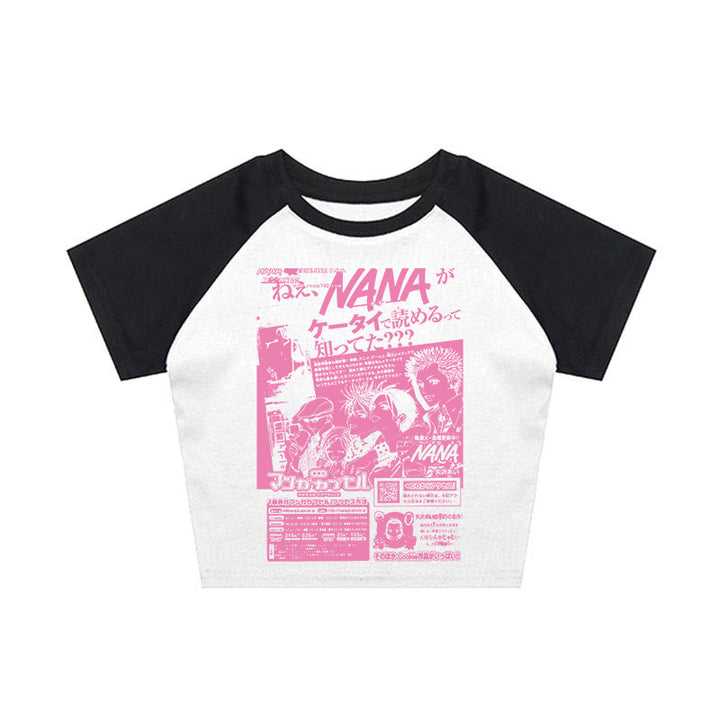 Damen Crop-Top mit kreativem grafischen Druck Echo Archiv