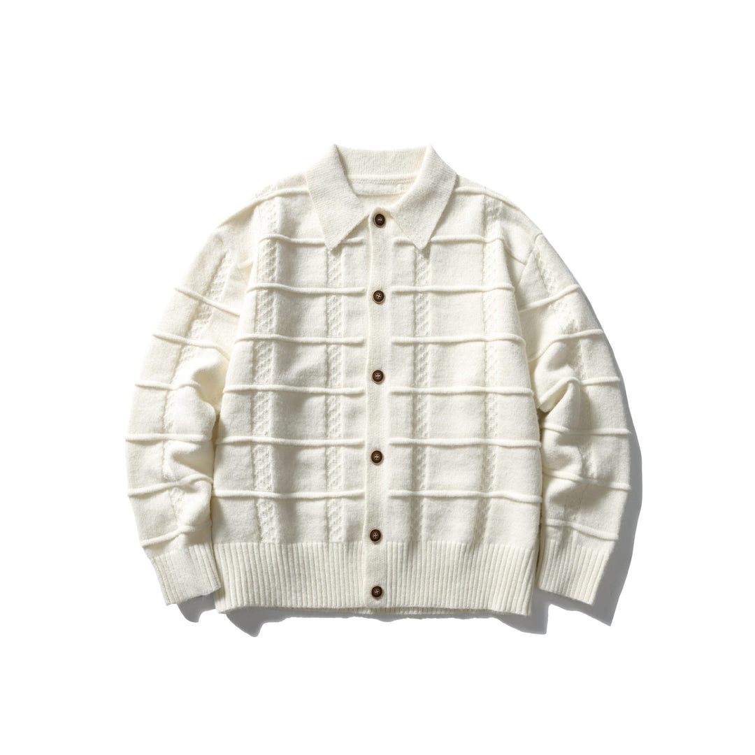 Herren strukturierte Strickjacke mit Hemdkragen und durchgehender Knopfleiste Echoarchiv