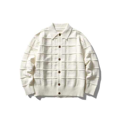 Herren strukturierte Strickjacke mit Hemdkragen und durchgehender Knopfleiste Echoarchiv