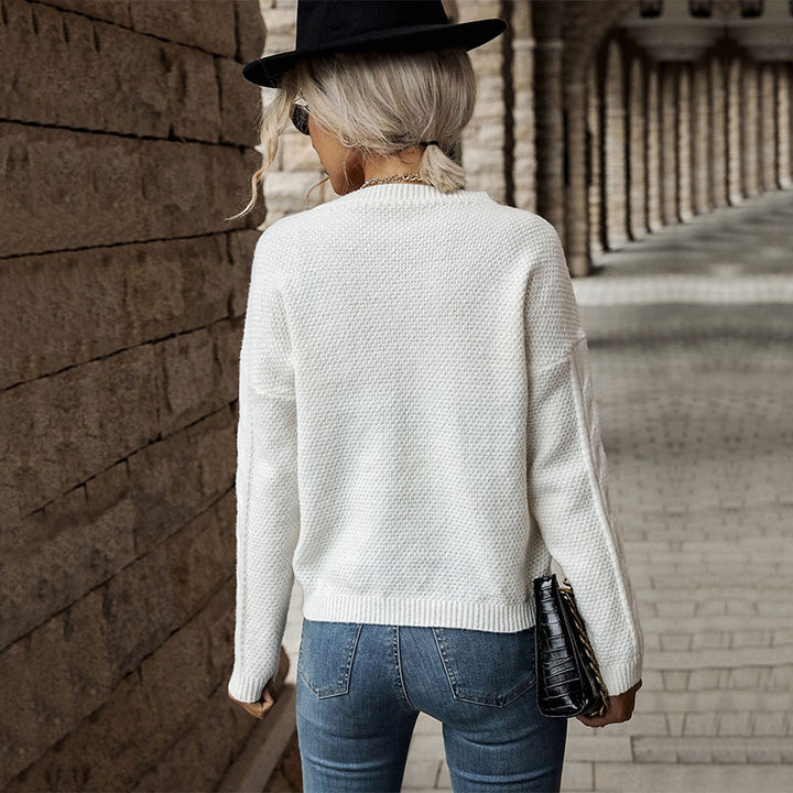 Damen Feiner Rundhals-Pullover mit Zopfmotiv und geripptem Saum Echoarchiv