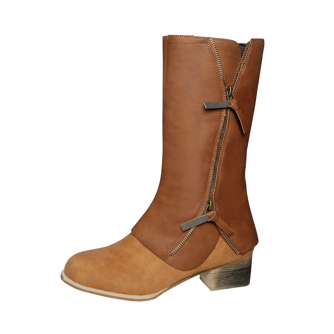 Damen Reißverschluss-Midcalf-Stiefel mit dekorativem Außenreißverschluss und mittlerem Blockabsatz – Lioré