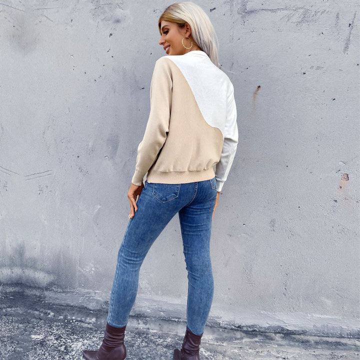 Damen Leichter Oversize-Feinstrickpullover mit asymmetrischem Colorblock und geripptem Saum Echoarchiv