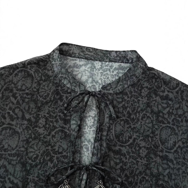 Damen Chiffonbluse mit Paisley‑Print, Quasten‑Bindeband und voluminösen Ballonärmeln – Élovi