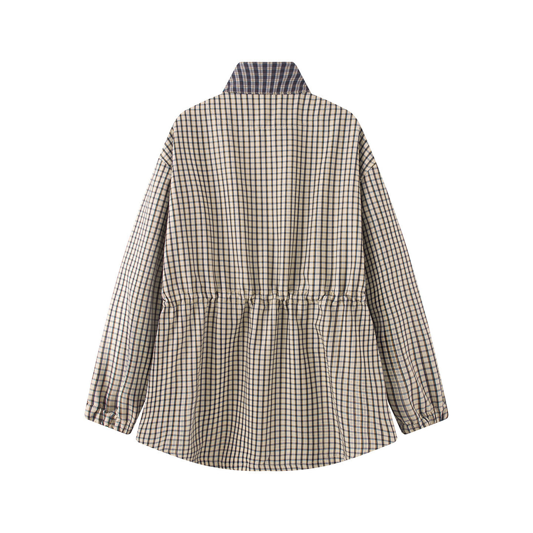 Damen Karierte Oversize-Parka-Jacke mit Tunnelzug und Stehkragen Echo Archiv