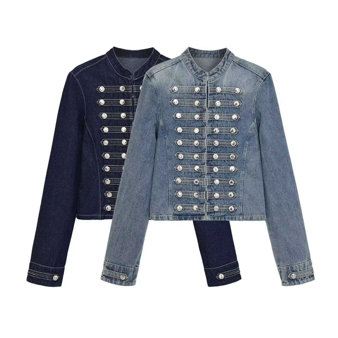 Damen Jeansjacke im Military‑Stil mit Reihenknöpfen und Stehkragen Echo Archiv