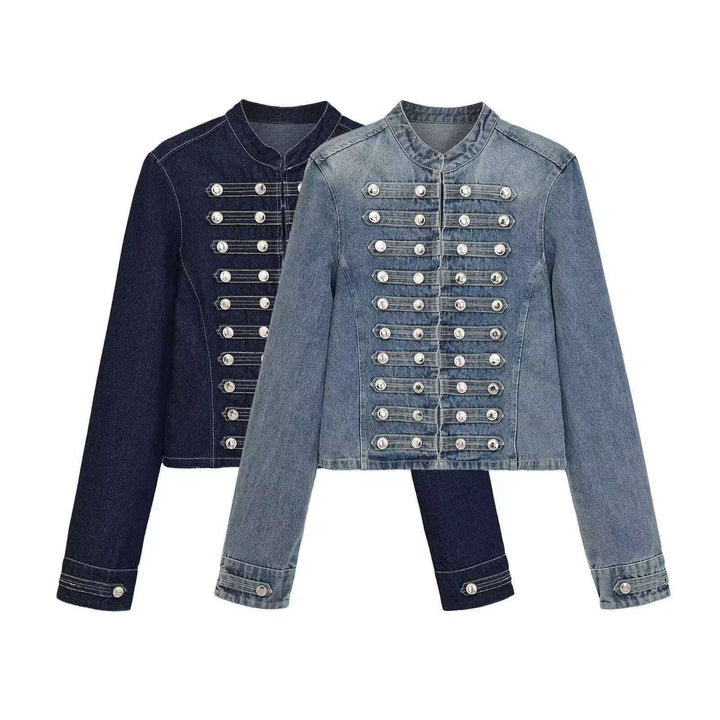 Damen Jeansjacke im Military‑Stil mit Reihenknöpfen und Stehkragen Echo Archiv