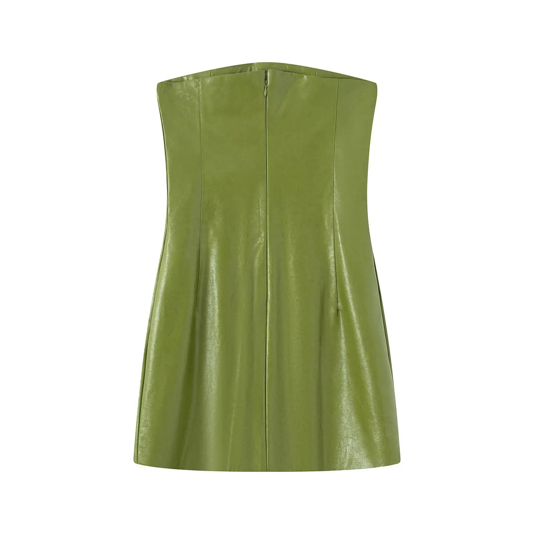 Damen tailliertes Kunstleder-Zweiteiler-Set Jacke mit hohem Stehkragen und Bleistiftrock – Élanora