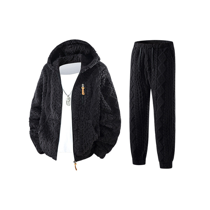 Herren Kuscheliges Sherpa-Fleece Set mit Kapuzenjacke und Strick‑Optik Jogginghose Echo Archiv