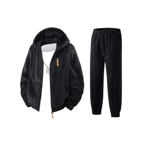 Herren Kuscheliges Sherpa-Fleece Set mit Kapuzenjacke und Strick‑Optik Jogginghose Echo Archiv