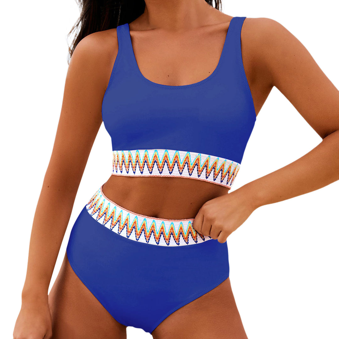 Damen Hoch tailliertes Bikini-Set mit modischem gestreiftem Bund Echo Archiv