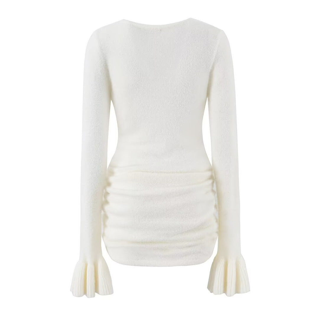 Damen Figurbetonter Feinstrick-Pullover mit geraffter Taille und Volantärmeln Echo Archiv