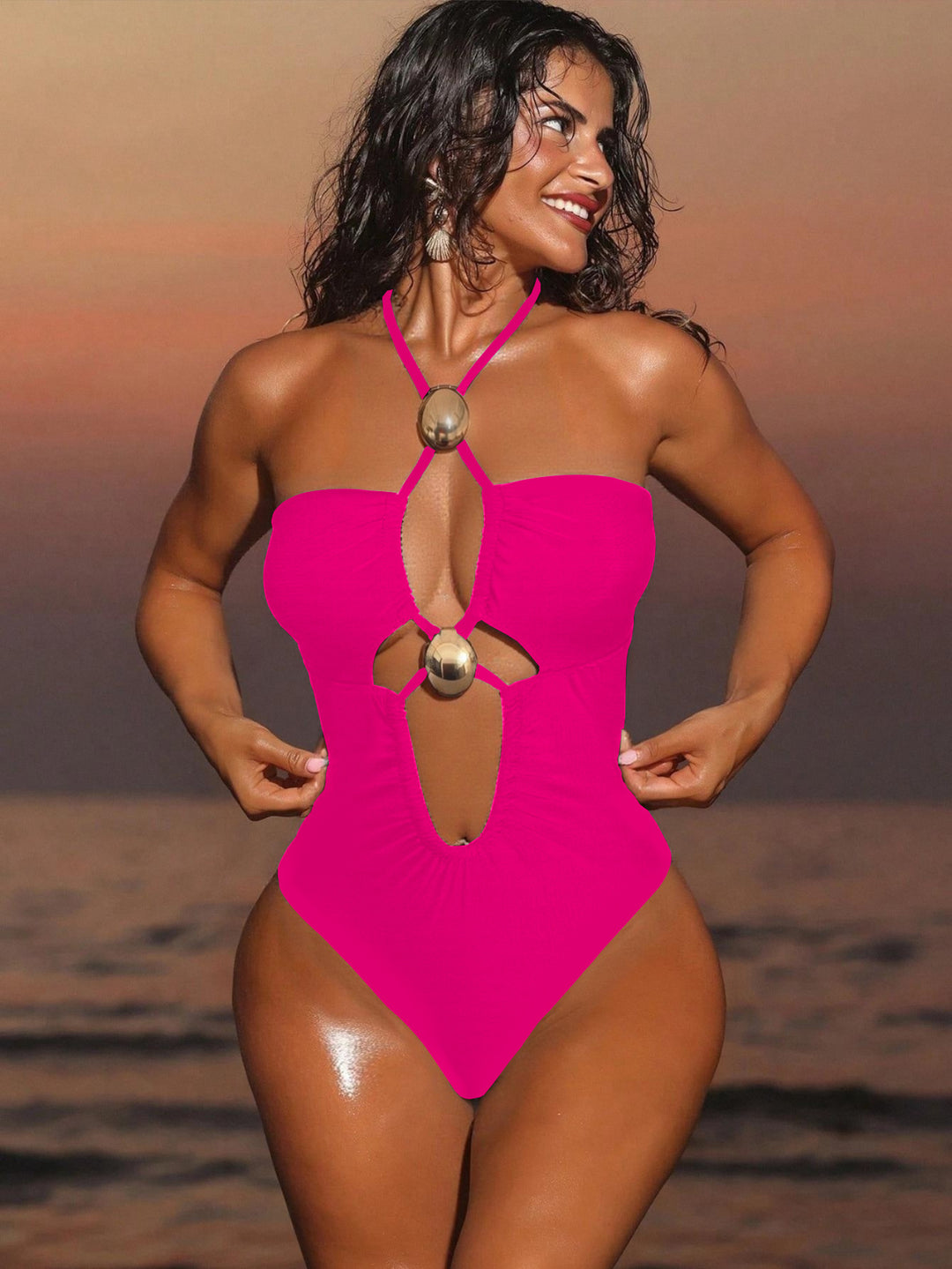 Damen Einteiler Badeanzug mit trendigem Leopardenmuster und modischen Ausschnitten Echo Archiv