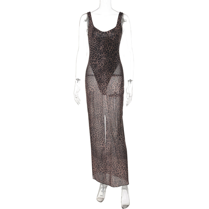 Damen Transparentes Maxikleid mit Leopardenmuster Echo Archiv