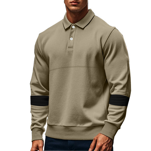 Herren Polo-T-Shirt mit langen Ärmeln und kontrastierenden Ärmelapplikationen Echoarchiv