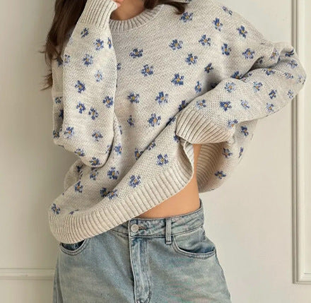Damen Modischer Pullover mit floralen Mustern – Mavelle