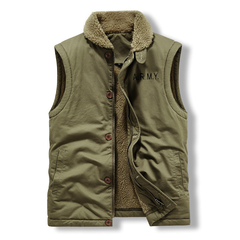 Herren gefütterte Canvas‑Weste mit Teddyfleece‑Innenlage, Zweiwege‑Reißverschluss und Knopfleiste – Taviero