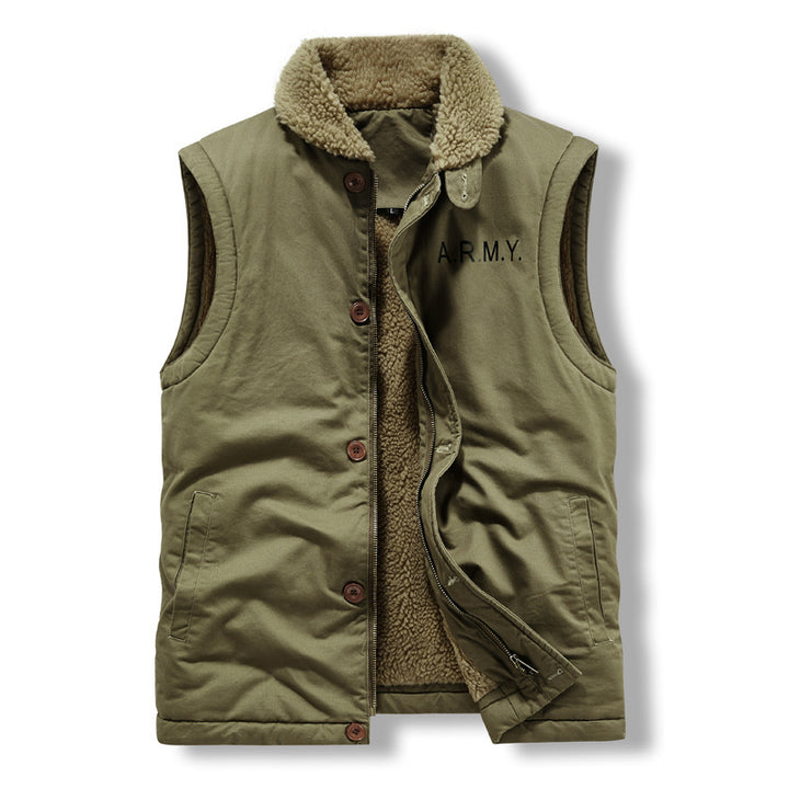 Herren gefütterte Canvas‑Weste mit Teddyfleece‑Innenlage, Zweiwege‑Reißverschluss und Knopfleiste – Taviero