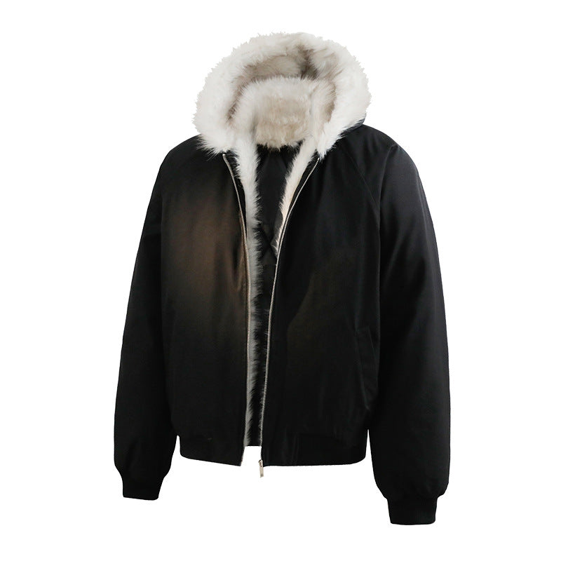 Herren Wattierte Kapuzen‑Bomberjacke im Oversize‑Look mit kontrastierendem Kunstfellfutter Echoarchiv