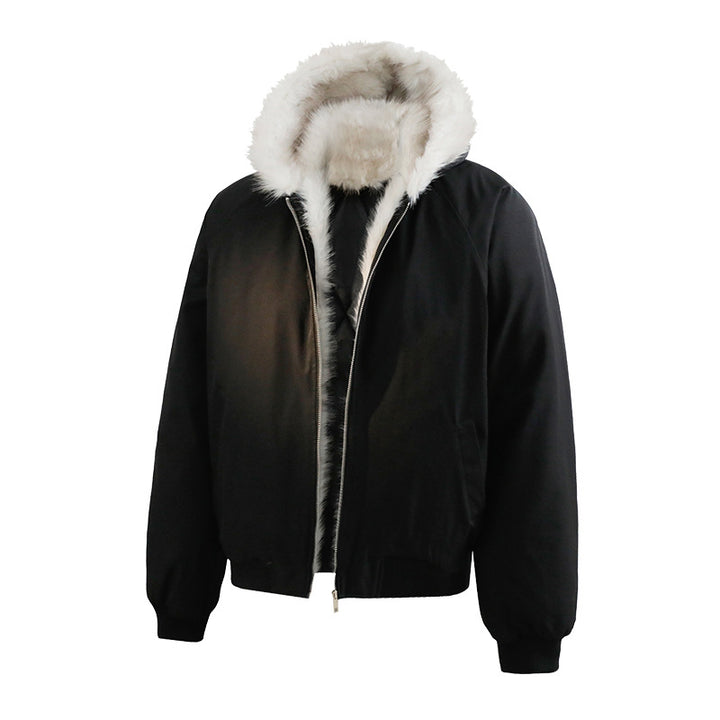 Herren Wattierte Kapuzen‑Bomberjacke im Oversize‑Look mit kontrastierendem Kunstfellfutter Echoarchiv