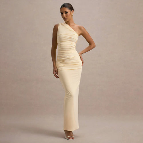 Damen Langarm-Maxikleid mit asymmetrischem Schnitt und raffinierten Drapierungen Echo Archiv