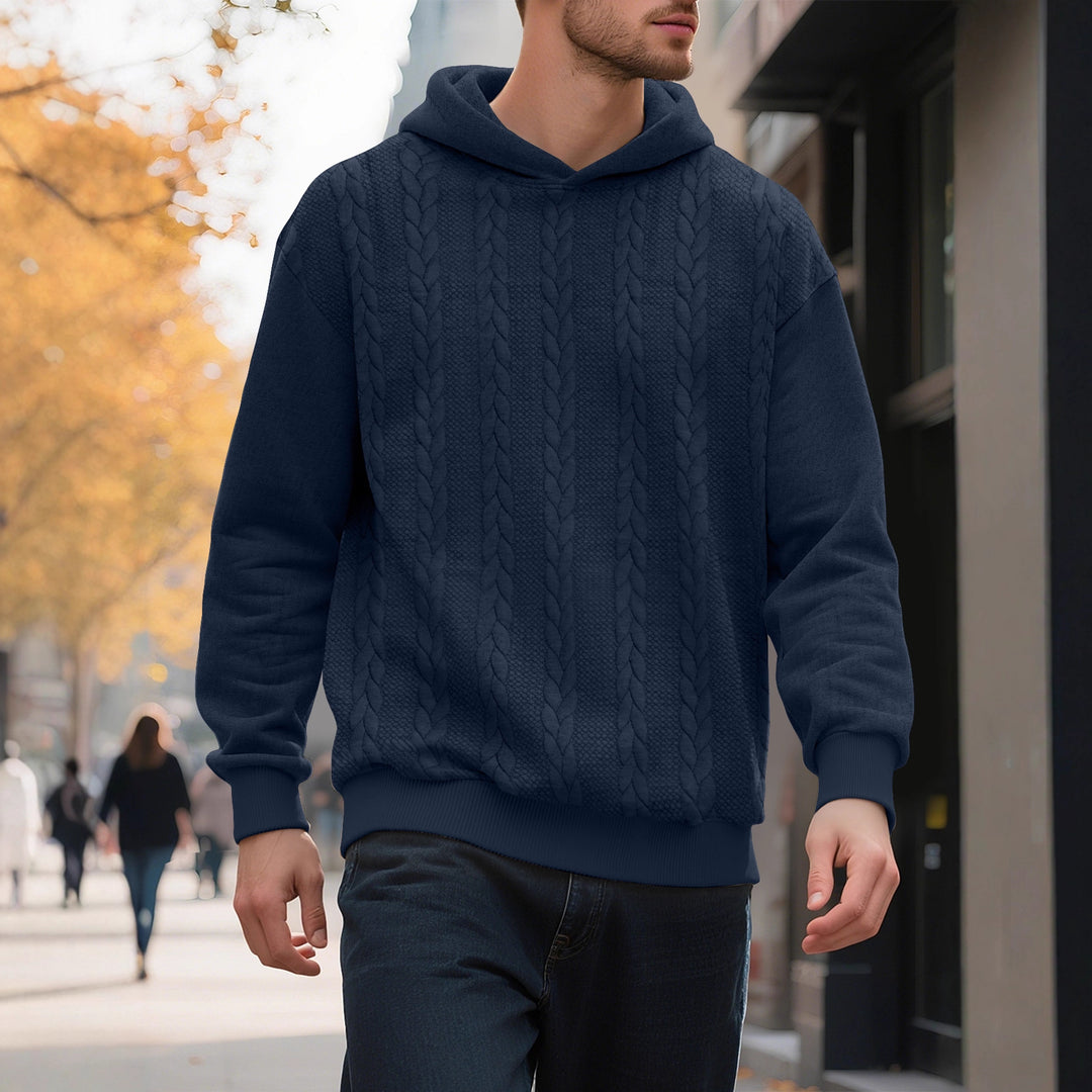 Herren Hoodie mit strukturiertem Strickmuster und modischen Akzenten Echoarchiv