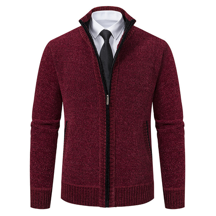 Herren elegante Strickjacke mit modernem Reißverschluss und hohem Kragen Echoarchiv