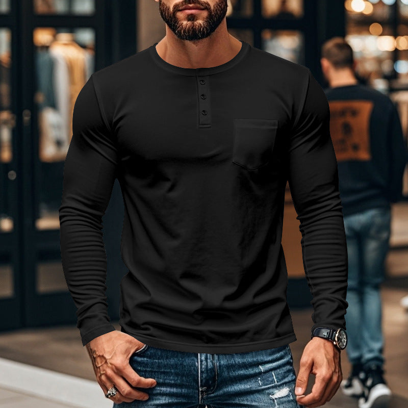 Herren Langarmshirt mit Knopfleiste und Brusttasche Echoarchiv