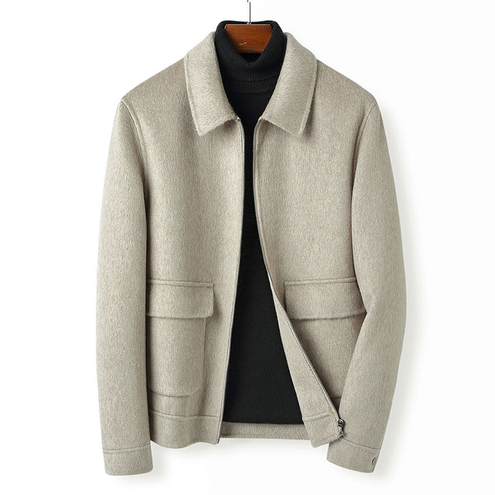 Herren Wollmix-Übergangsjacke mit Stehkragen, Reißverschluss und Pattentaschen Echoarchiv