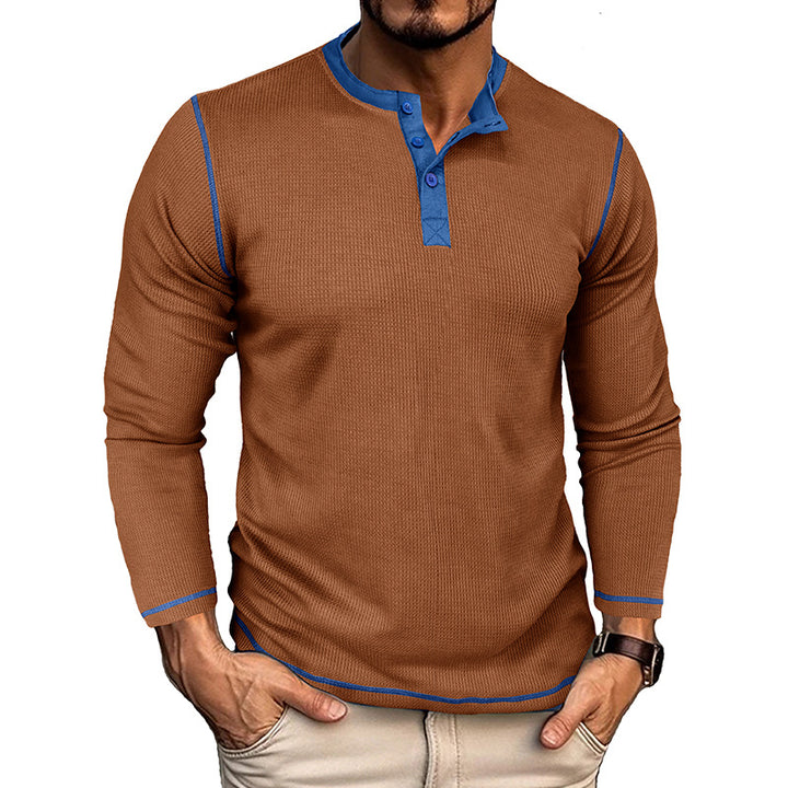Herren Langarm-Henley-Shirt mit strukturiertem Gewebe und modischen Akzenten Echoarchiv