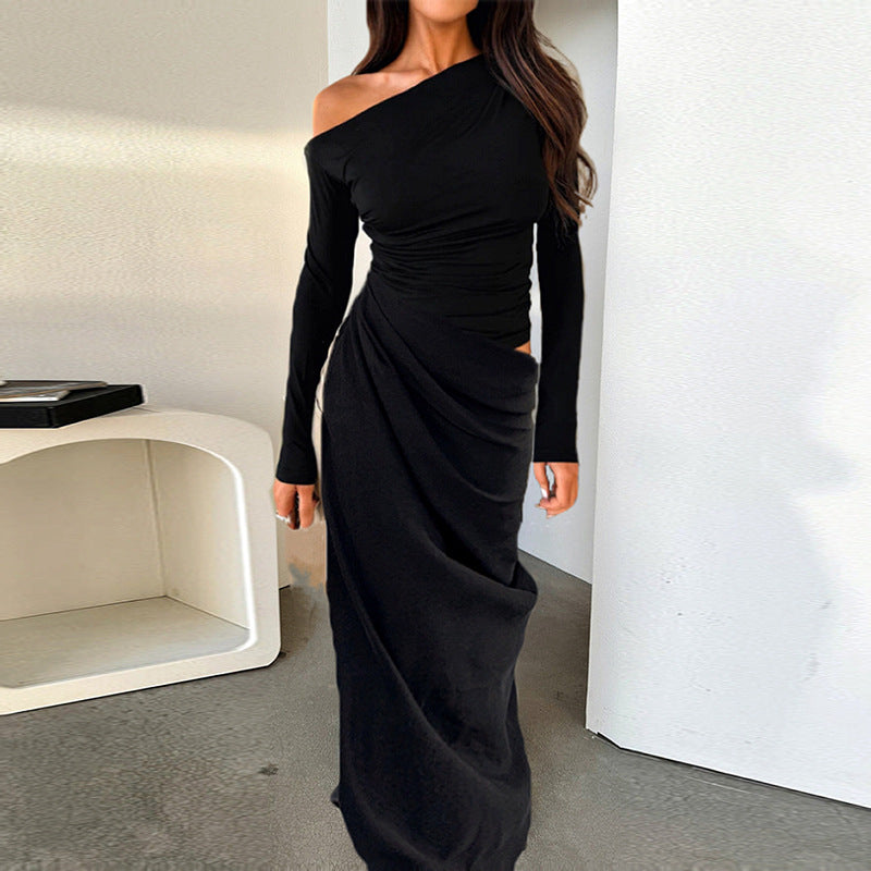 Damen elegantes Wickelkleid mit asymmetrischem Schnitt und langen Ärmeln Echo Archiv