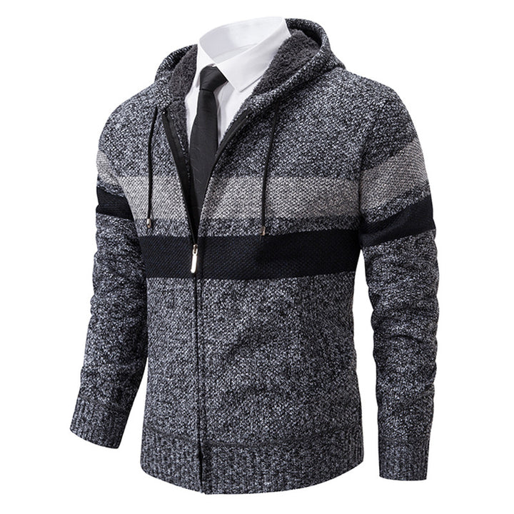 Herren nan gefütterte Kapuzen-Strickjacke mit Teddyfutter, durchgehendem Reißverschluss und kontrastierenden Streifen Echo Archiv
