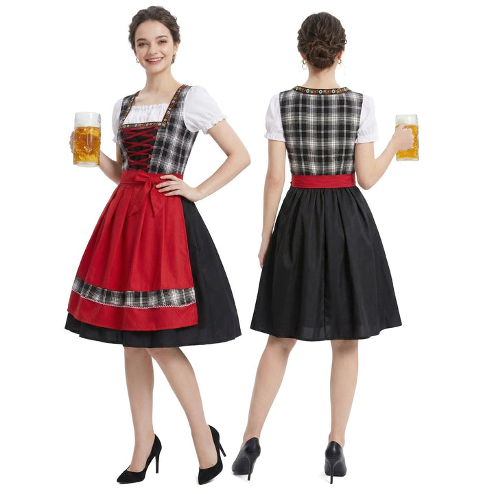 Damen nan traditionelles Dirndl Trachtenkleid mit geschnürtem Mieder und kurzem Puffärmel Echo Archiv