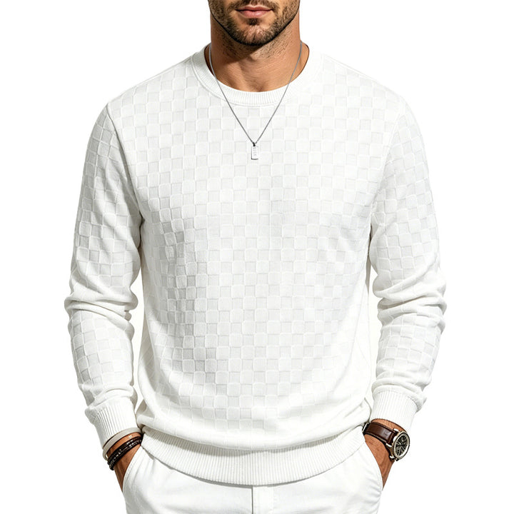Herren Feiner Rundhals-Strickpullover mit dezentem Schachbrettmuster Echoarchiv