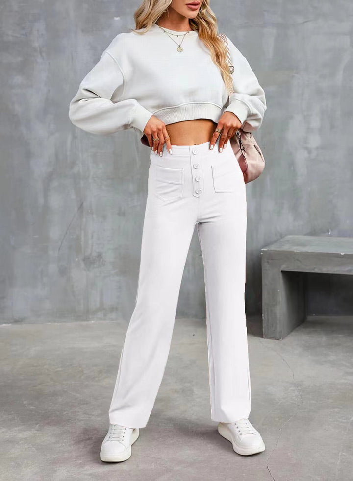 Damen Hochtaillierte weite Hose mit Knopfleiste und aufgesetzten Taschen Echo Archiv