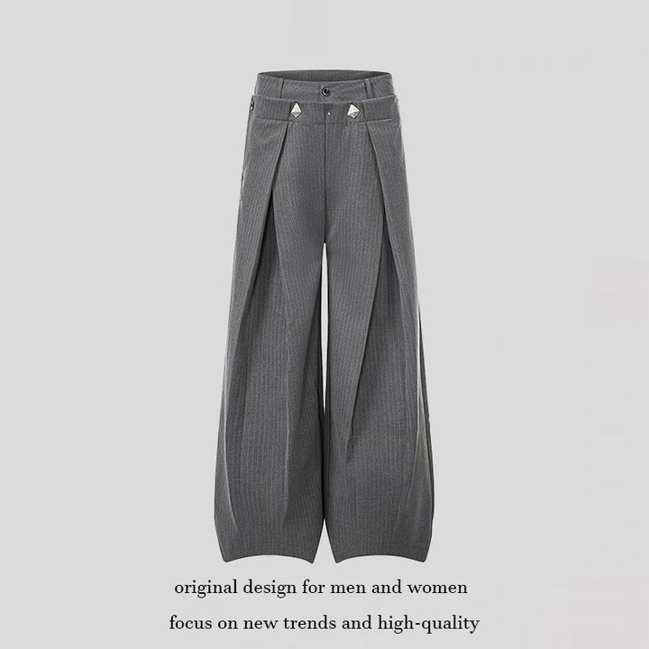 Damen Weite High-Waist Culotte-Hose mit markanter Faltenlegung und Zierknopf-Details Echoarchiv