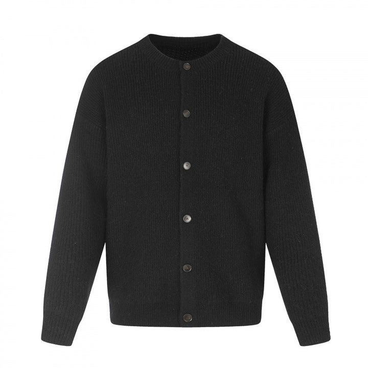 Unisex Boxy-Strickjacke mit Rundhalsausschnitt, durchgehender Knopfleiste und feiner Waffelstruktur Echo Archiv