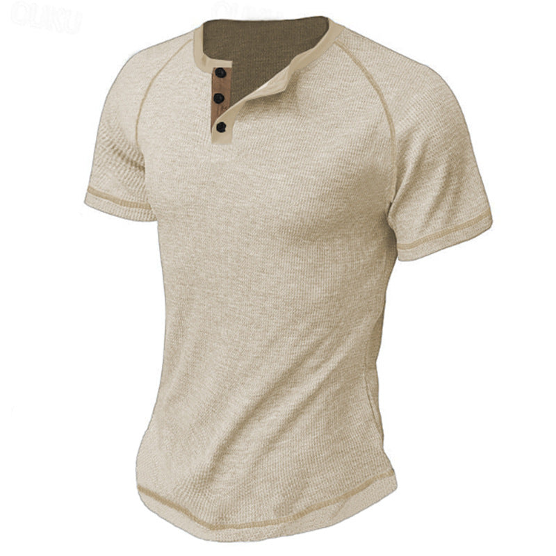 Herren Kurzarm-Henley-Shirt mit strukturierter Oberfläche und Kontrastdetails Echoarchiv