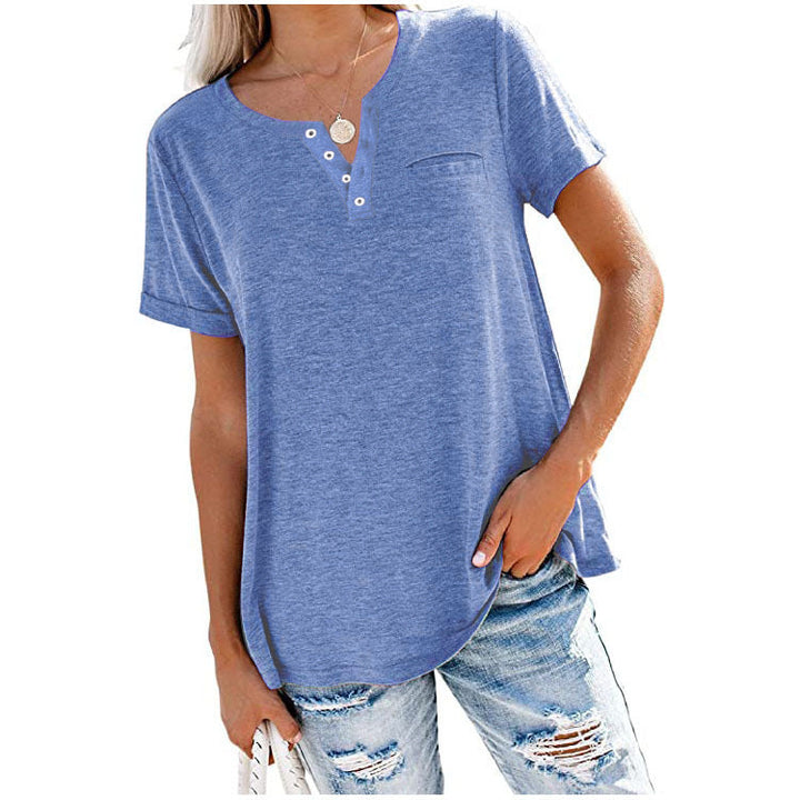 Damen hochwertiges T-Shirt mit Knopfdetail und lockerem Schnitt Echoarchiv