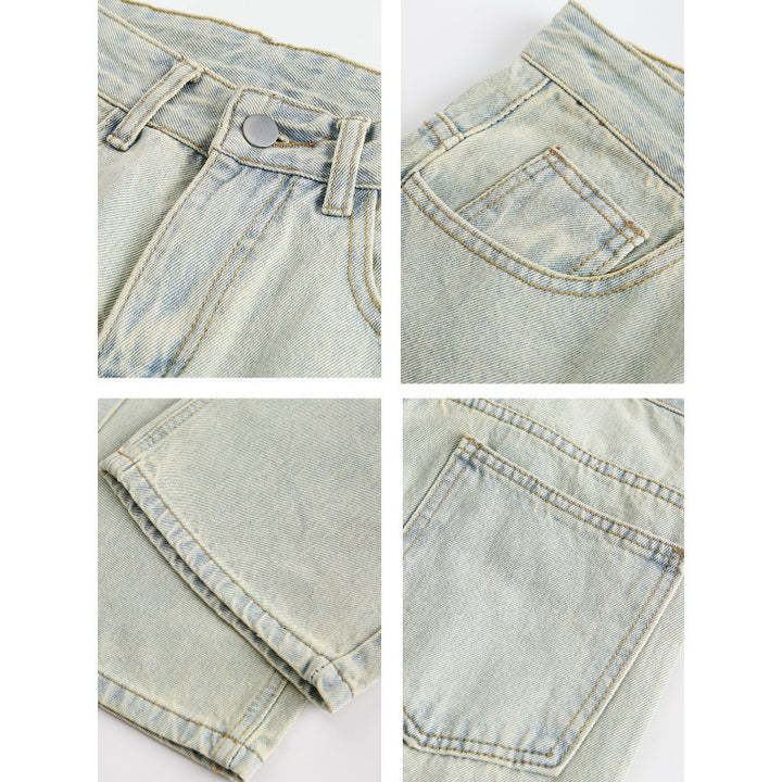 Damen Weite Utility-Denimhose mit Knie‑Patch, hohem Bund und geradem Bein Echo Archiv