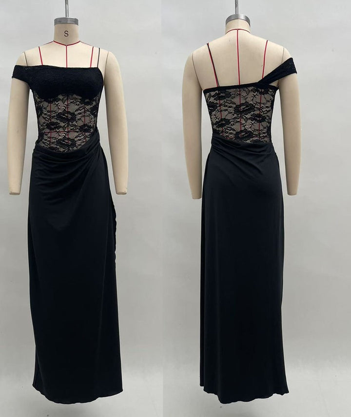 Damen elegantes Abend-Maxikleid mit raffinierten Spitzenakzenten und hohem Schlitz Echo Archiv