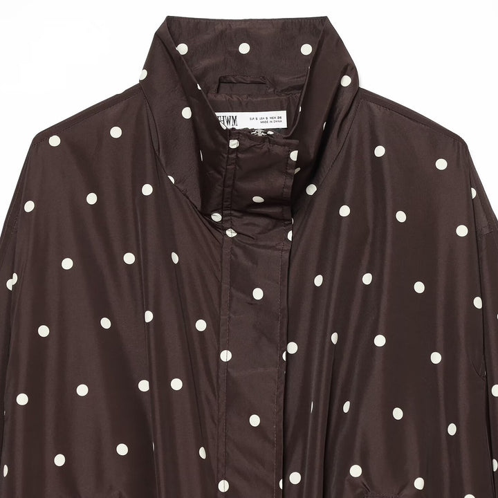 Damen Gepunktete leichte Übergangsjacke mit Funnelkragen und elastischem Saum Echoarchiv