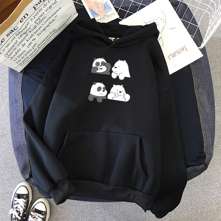 Unisex Kapuzenpullover mit niedlichem Comic-Tierprint, Kängurutasche und weichem Fleece-Innenfutter – Auréline