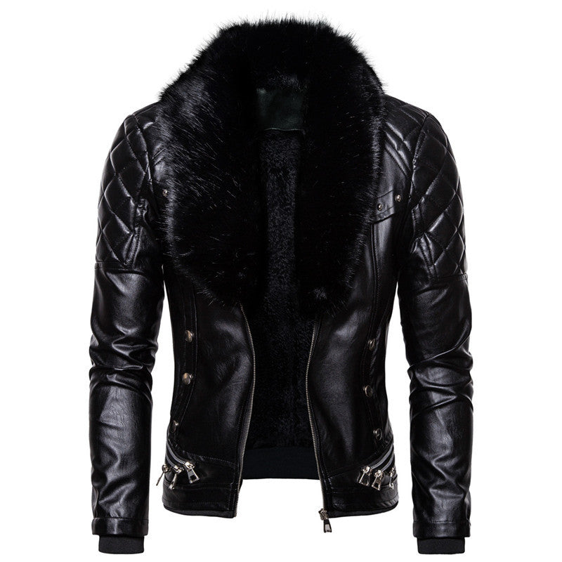 Herren Bikerjacke mit glamourösem Kunstfell-Kragen und modischen Details Echoarchiv