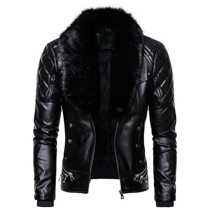Herren Bikerjacke mit glamourösem Kunstfell-Kragen und modischen Details Echoarchiv