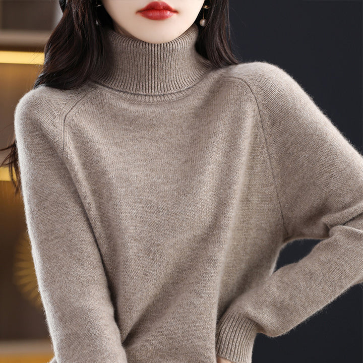 Damen Weicher Hochkragen-Pullover aus flauschigem Wollmix mit Raglanärmeln Echoarchiv