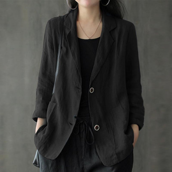 Damen Leinenblazer im lässigen Stil mit lockerer Passform und aufgesetzten Taschen – Célinea