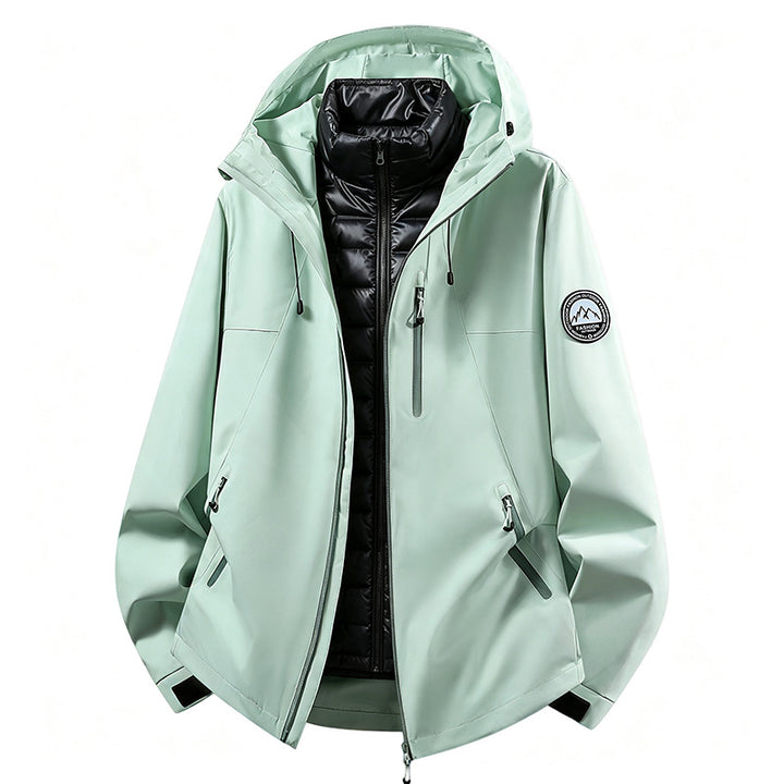 Unisex nicht wasserdichte dreiteilige Softshell-Jacke mit abnehmbarer gestepptem Innenjacke und Kapuze – Taviero