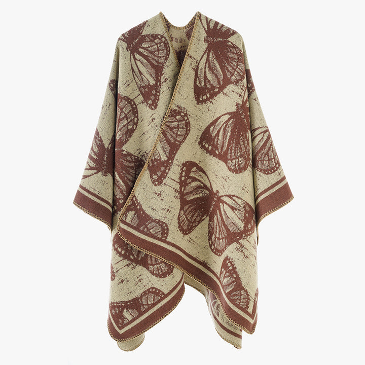Damen Jacquardstrick‑Poncho mit Schmetterlingsmotiv und asymmetrischem Zipfelsaum – Avérine