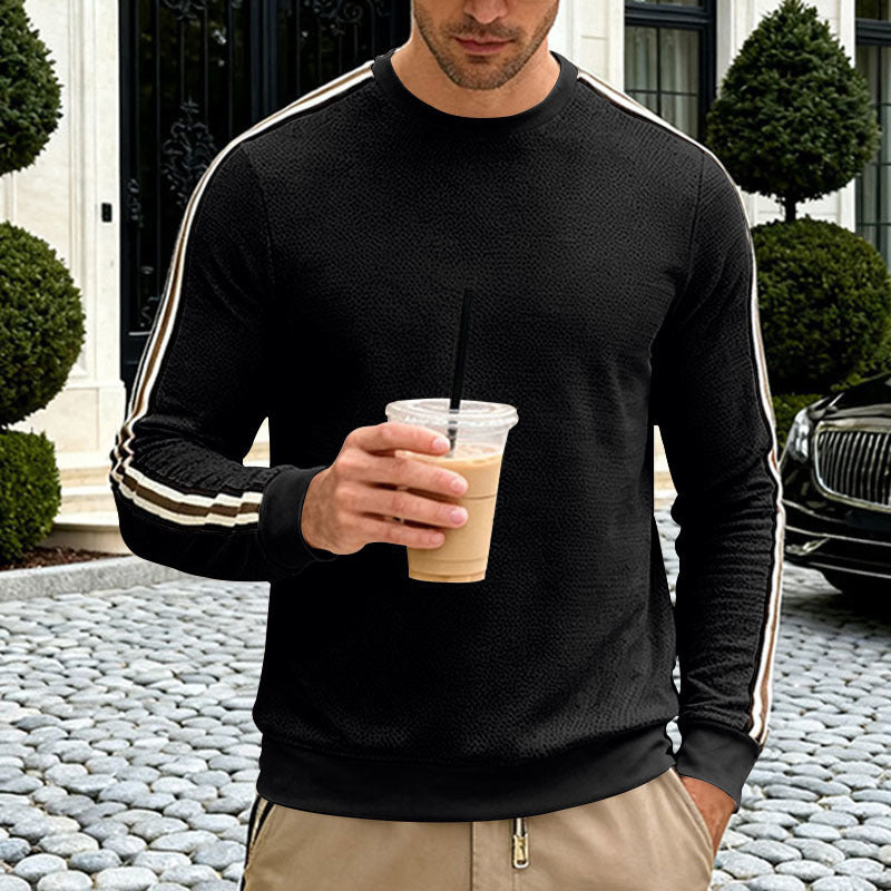 Herren Feinstrukturiertes Rundhals‑Sweatshirt mit sportiven Kontraststreifen an den Ärmeln – Marzano